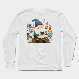 Funny Coffee & Gnome Lovers Floral Vintage Spring Gardener Long Sleeve T-Shirt